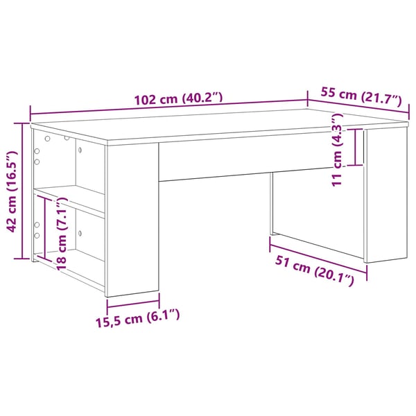 vidaXL Kaffebord Svart Eik 102 x 55 x 42 cm Konstruert tre
