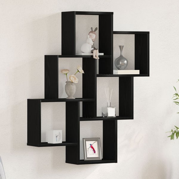 vidaXL Vegghylle med hylle Svart Eik 78 x 15 x 93 cm Konstruert tre