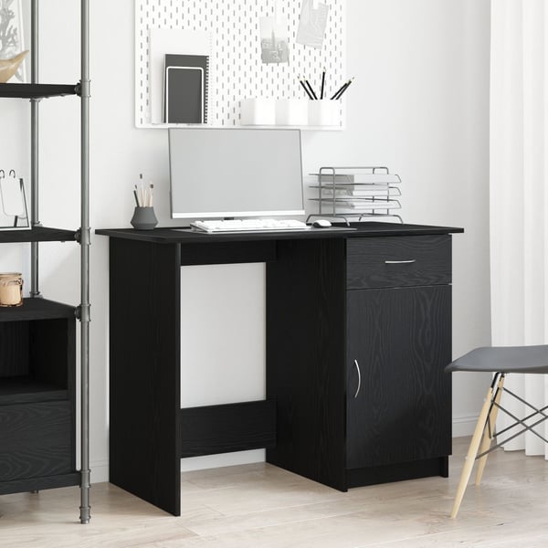 vidaXL Skrivebord med skuff Svart Eik 100 x 50 x 76 cm Konstruert tre