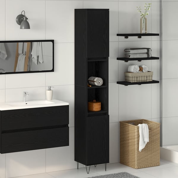 vidaXL Baderomsskap med dør Svart Eik 30 x 30 x 190 cm Konstruert tre