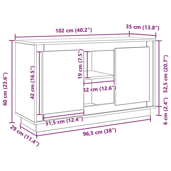 vidaXL Serviesskap Svart Eik 102 x 35 x 60 cm Konstruert tre
