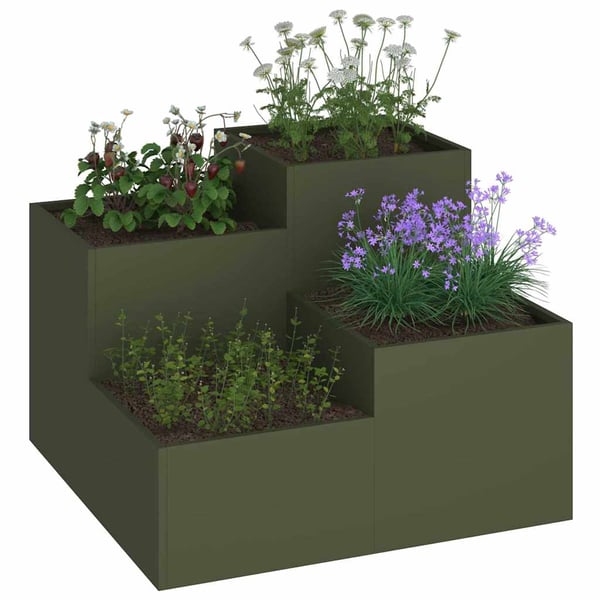 vidaXL Hageblomsterpotte Olivengrønn 80 x 80 x 60 cm Stål