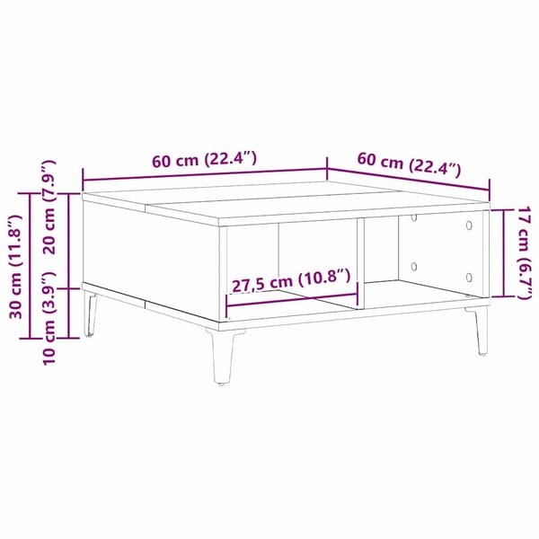 vidaXL Kaffebord Artisan Eik 60 x 60 x 30 cm