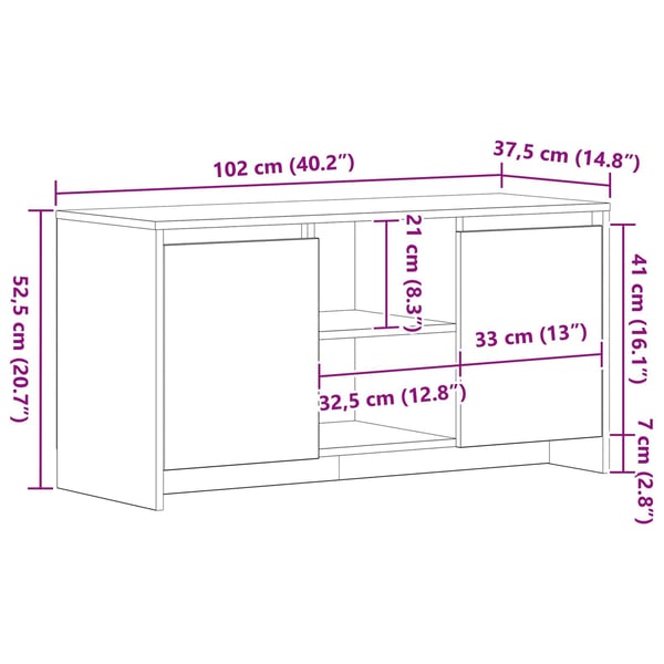 vidaXL TV-skap Svart Eik 102 x 37,5 x 52,5 cm Konstruert tre