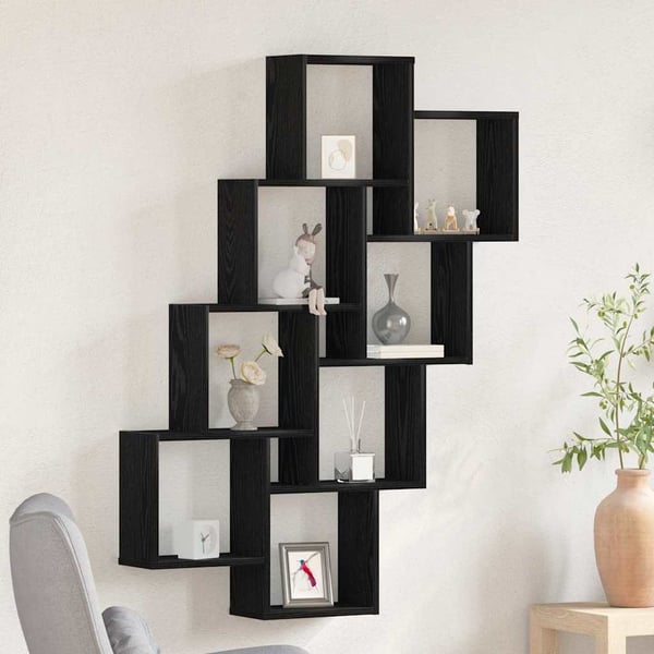 vidaXL Vegghylle med hylle Svart Eik 90 x 15 x 119,5 cm Konstruert tre