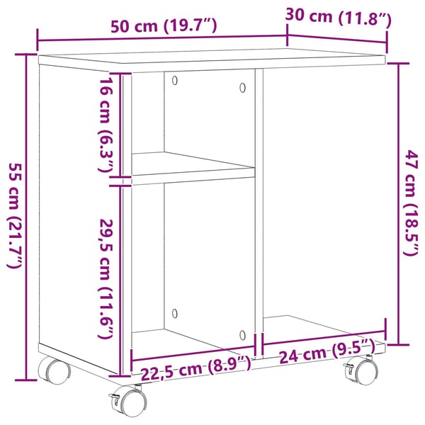 vidaXL Sidebord med hylle Svart eik 50 x 30 x 55 cm Konstruert tre