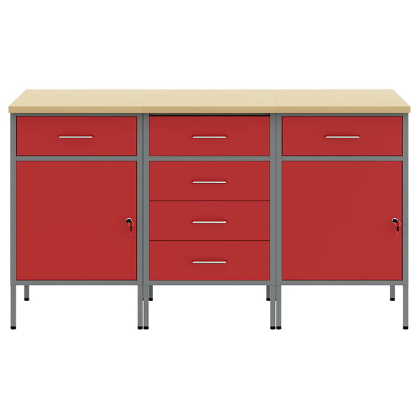 vidaXL Arbejdsskab med skuffe med lås 3 pcs Rød og Grå 75 x 45 x 85 cm
