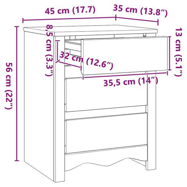 vidaXL Sofabord Drammen Egetræsfarvet 45 x 35 x 56 cm Massiv fyrretræ