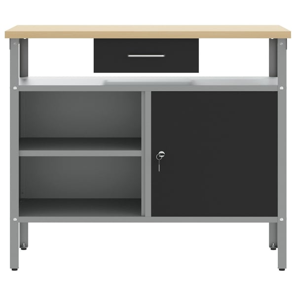vidaXL Arbeidsbenk med skuff med hylle Svart og Grå 100 x 55 x 85 cm