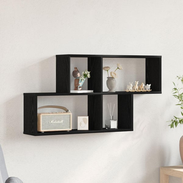 vidaXL Vegghylle med hylle Svart Eik 76 x 15 x 53 cm Konstruert tre