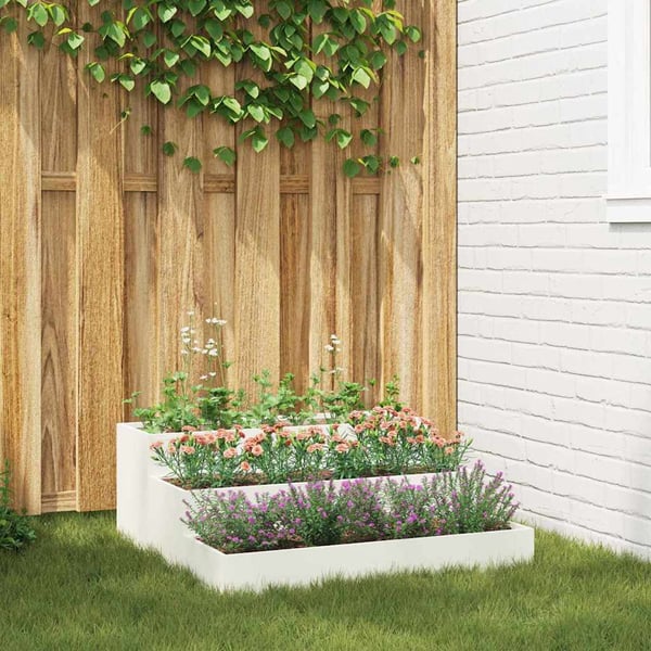 vidaXL Hageblomsterpotte Hvit 90 x 90 x 35 cm Kaldvalsestål