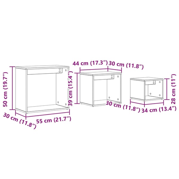 vidaXL Pesätaulu 3 pcs Musta tammi. Tekninen puu