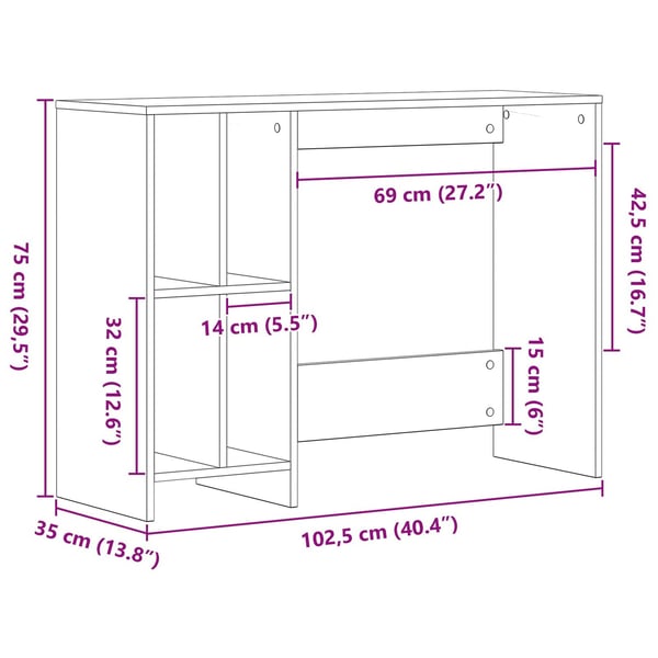 vidaXL Skrivebord Svart Eik 102,5 x 35 x 75 cm Konstruert tre