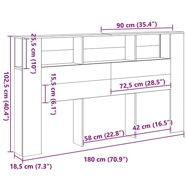 vidaXL Hodegavlskap Svart Eik 180 x 18,5 x 102,5 cm Konstruert tre