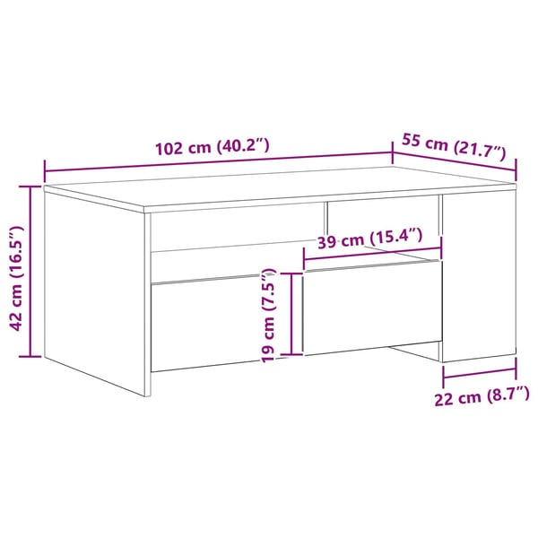 vidaXL Kaffebord med skuff Gamle tre 102 x 55 x 43,5 cm Konstruert tre