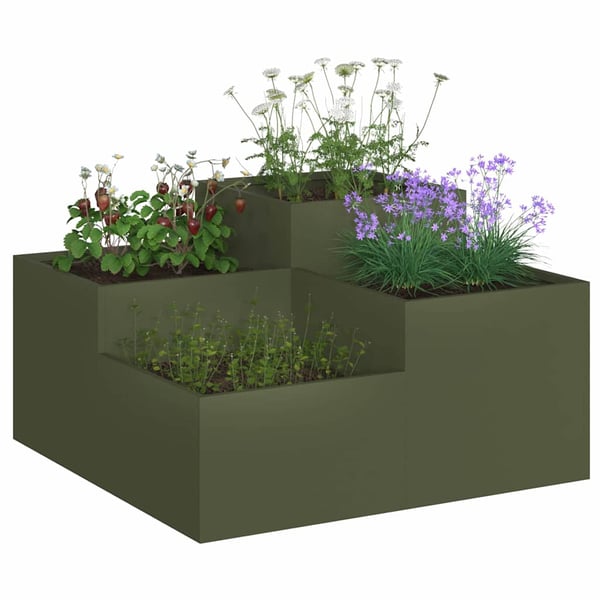 vidaXL Hageblomsterpotte Olivengrønn 100 x 100 x 48 cm Stål
