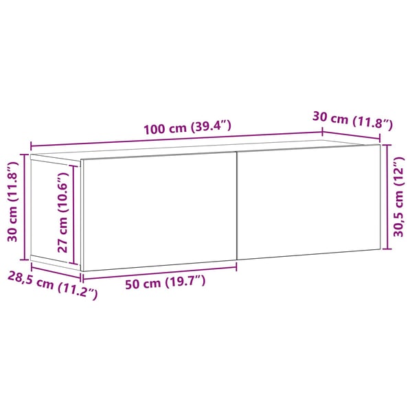 vidaXL TV-skap Veggmontert Svart Eik 100 x 30 x 30 cm Konstruert tre