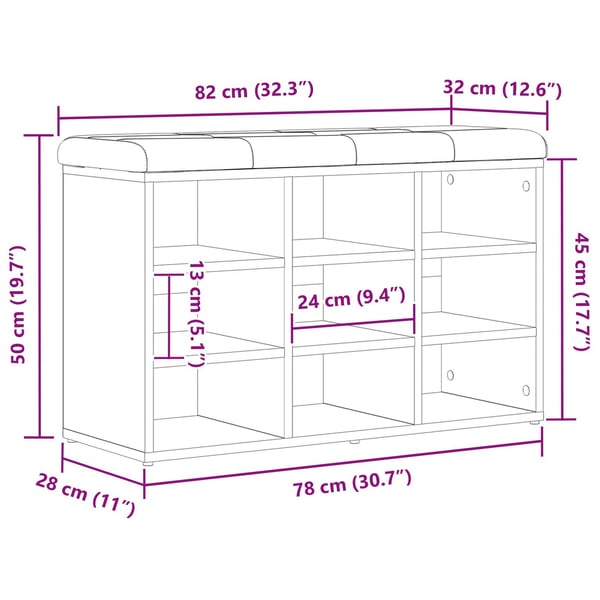 vidaXL Skobenk med hylle Svart 82 x 32 x 50 cm Konstruert tre