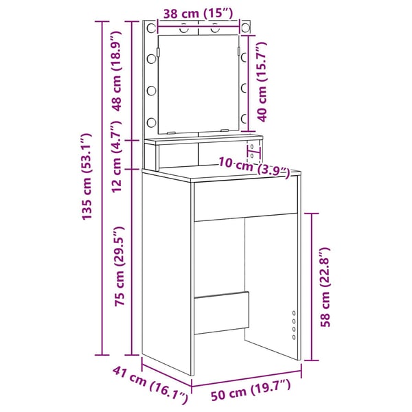 vidaXL Sminkebord Gammelt tre 50 x 41 x 135 cm Konstruert tre