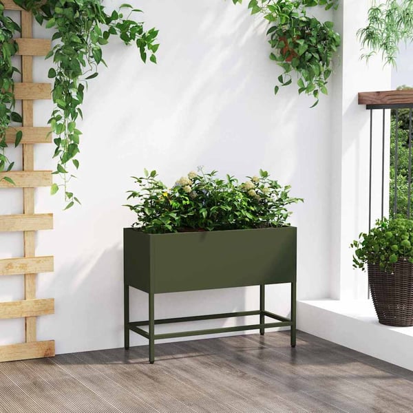 vidaXL Hevet Hageplante Olivengrønn 60 x 26 x 45 cm Stål