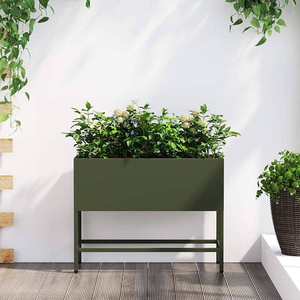 vidaXL Hevet Hageplante Olivengrønn 60 x 26 x 45 cm Stål