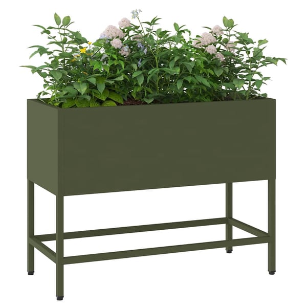 vidaXL Hevet Hageplante Olivengrønn 60 x 26 x 45 cm Stål