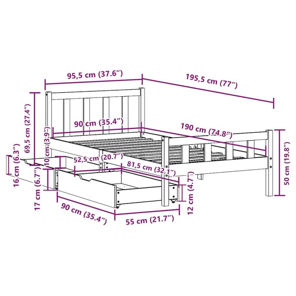 vidaXL Sengeramme uten madrass 90x190 cm heltre furu