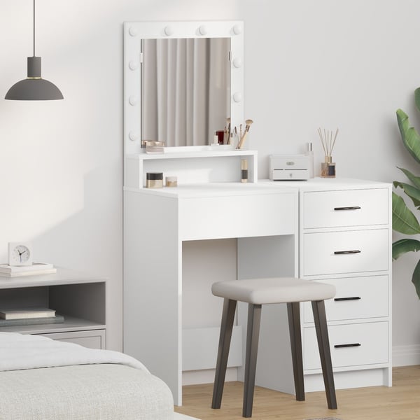 vidaXL Sminkebord med speillys Hvit 50 x 41 x 135 cm Konstruert tre
