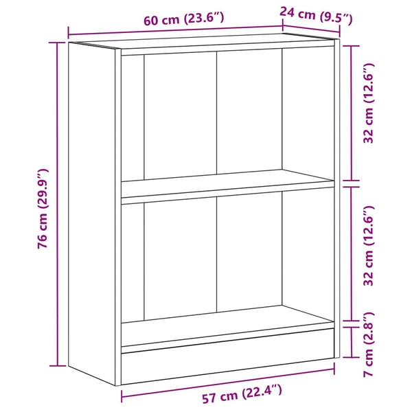 vidaXL Bogskab Sort eg 60 x 24 x 76 cm Konstrueret træ