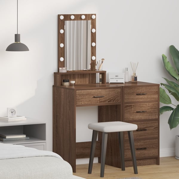 vidaXL Sminkebord med speillys Brun 50 x 41 x 140 cm Konstruert tre