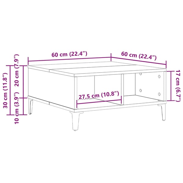 vidaXL Kaffebord Svart Eik 60 x 60 x 30 cm