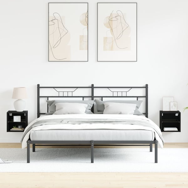 vidaXL LED Væghylde Bedside Cabinet med Sort Konstrueret træ