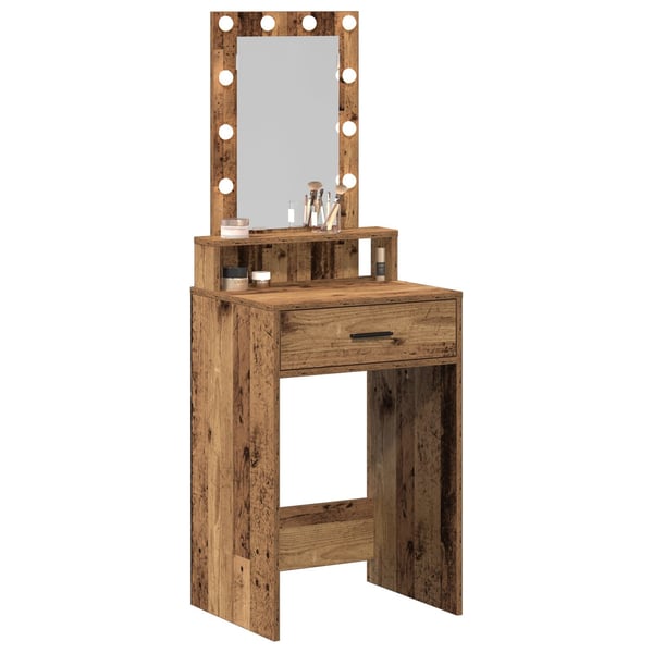 vidaXL Sminkebord med speillys Brun 50 x 41 x 140 cm Konstruert tre
