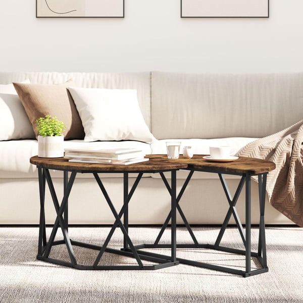 vidaXL Sofabord Røget eg 80 x 80 x 42 cm Ingeniørtræ og stål