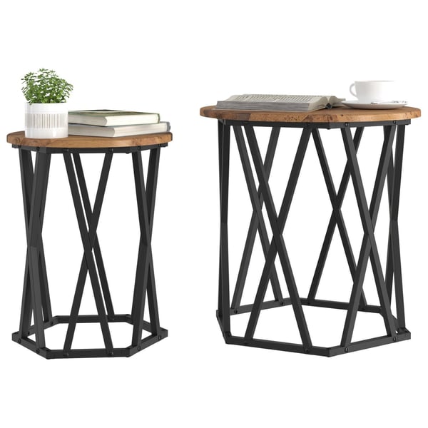 vidaXL Kaffebord 2 pcs Gamle tre Konstruksjonsvirke og stål