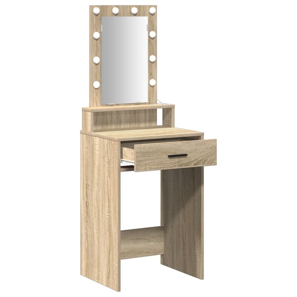 vidaXL Sminkebord med speillys Brun 50 x 41 x 140 cm Konstruert tre