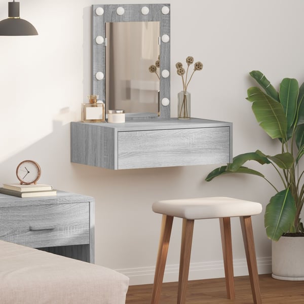 vidaXL Sminkebord med speillys Grå 60 x 40 x 70 cm Konstruert tre