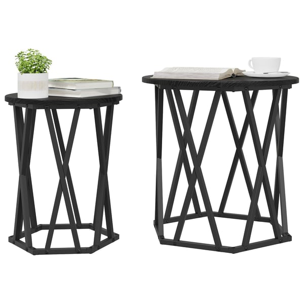 vidaXL Kaffebord 2 pcs Svart Eik Konstruksjonsvirke og stål