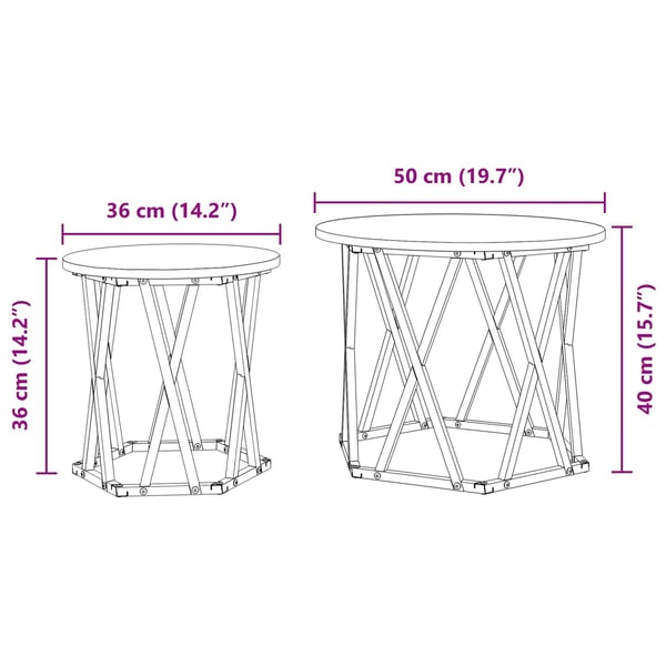 vidaXL Sidebord 2 pcs genbrugstræ Ingeniørtræ og stål