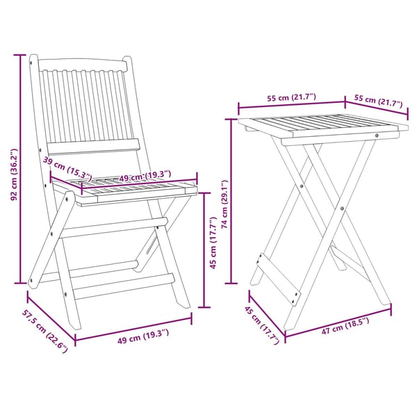 vidaXL Puutarhan Bistro Set 3 pcs Ruskea Tiheä akasiapuu