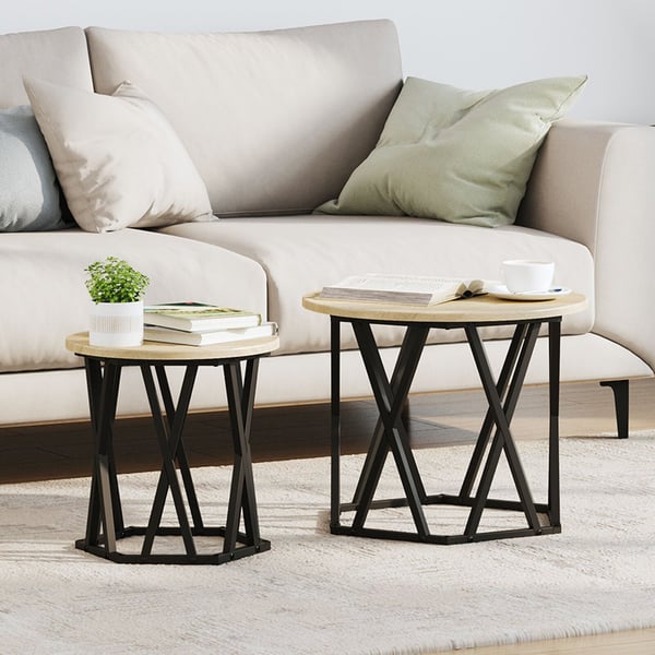 vidaXL Sidetabell 2 pcs Sonoma eik Konstruksjonsvirke og stål