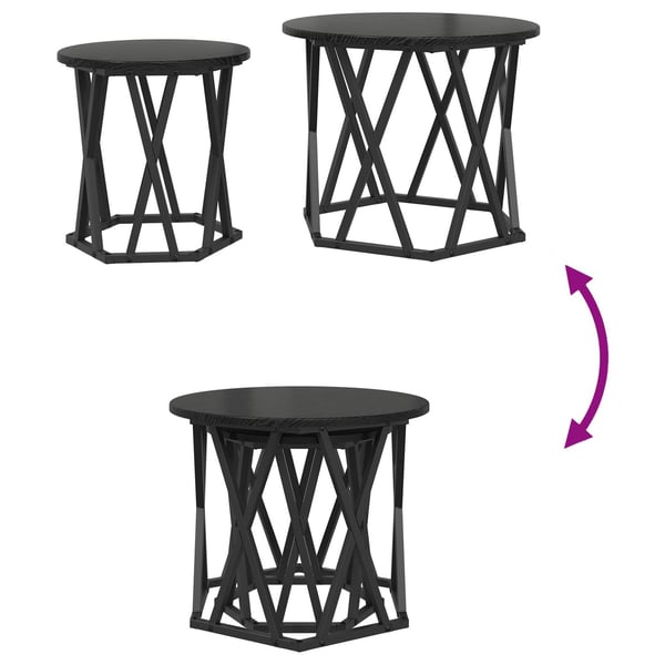 vidaXL Sidebord 2 pcs Sort eg Ingeniørtræ og stål