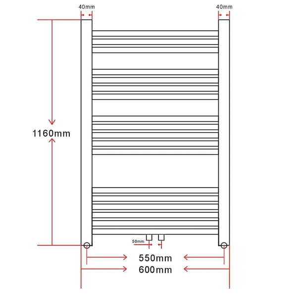 vidaXL Baderomsradiator 600 x 1160 mm kurvet