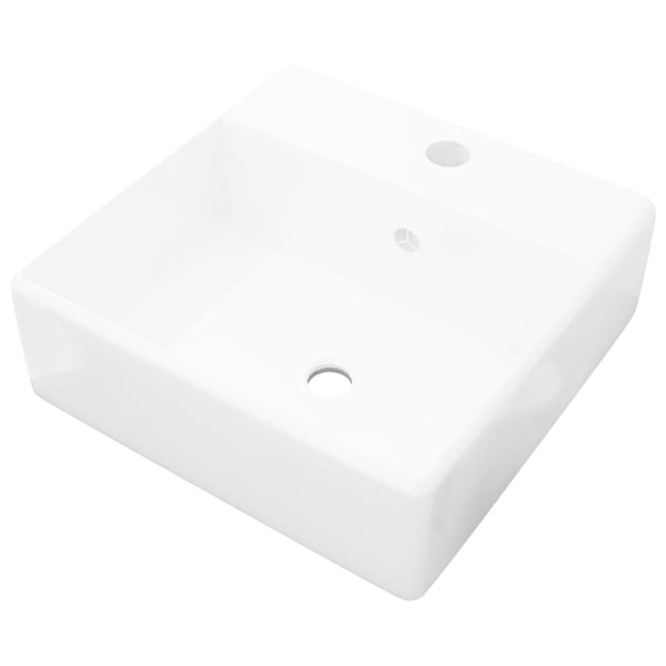 vidaXL Keramisk firkantet håndvask m. overløb og hul til hane 41 x 41 cm