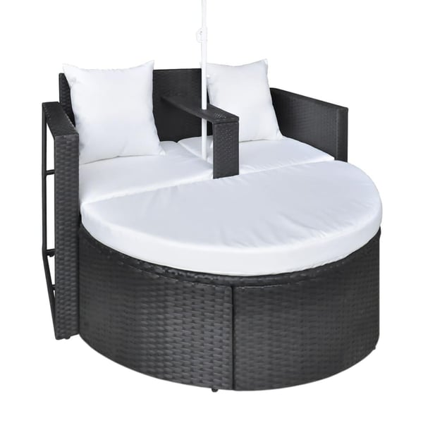 vidaXL haveseng med parasol polyrattan sort