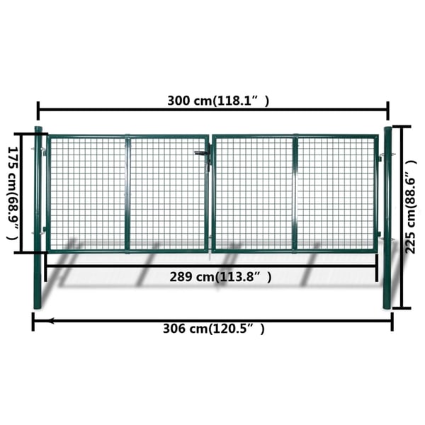 vidaXL Hagegrind/gjerde 289 x 175 cm / 306 x 225 cm
