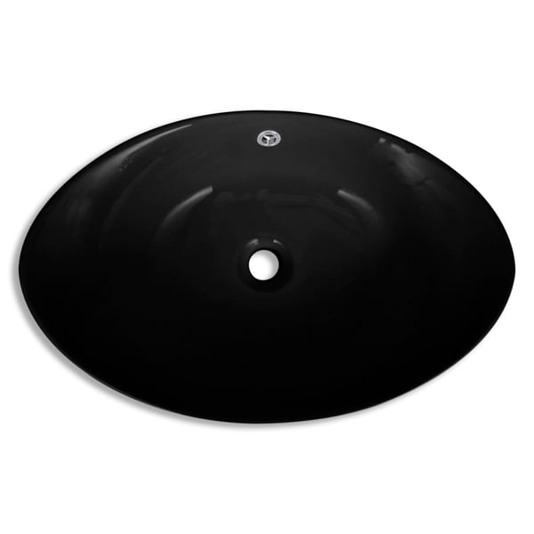 vidaXL Svart Luksus Keramisk Vask Oval med Overløp 59 x 38,5 cm