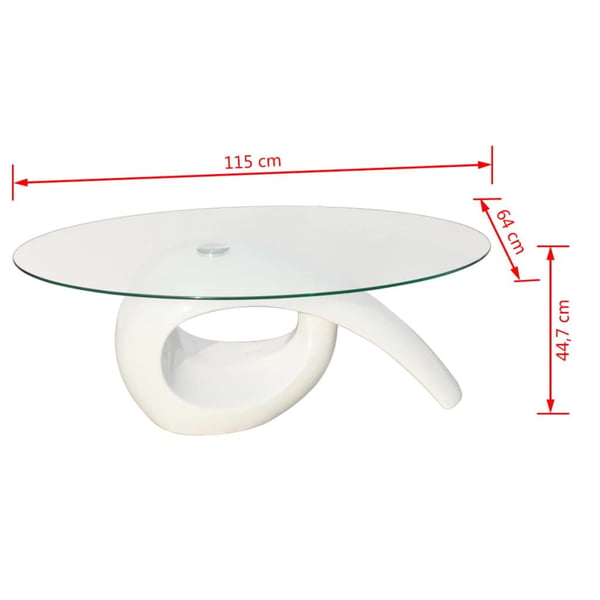 vidaXL sofabord med oval bordplade i glas højglans hvid