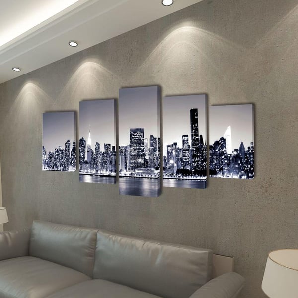 vidaXL Sæt af lærredsprint til væg, New York Skyline i sort/hvid, 200x100 cm