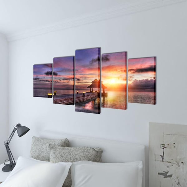 vidaXL Sæt af lærredsprint til væg, strand med pavillon, 200x100 cm